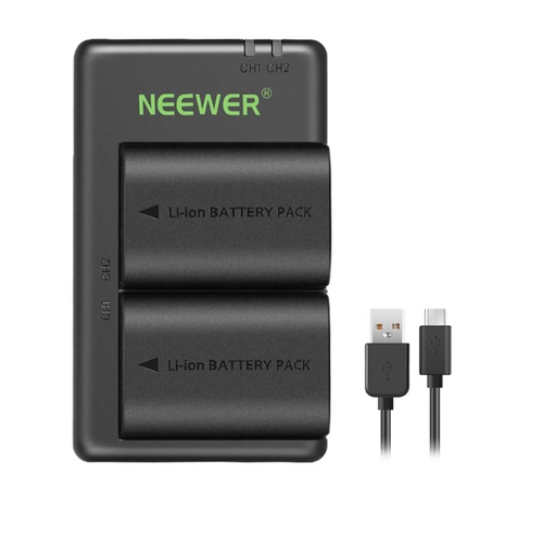 [001-204] 2 قطعة بطارية LP-E6NH بسعة 2250 مللي أمبير في الساعة (أسود) + شاحن USB مزدوج (I