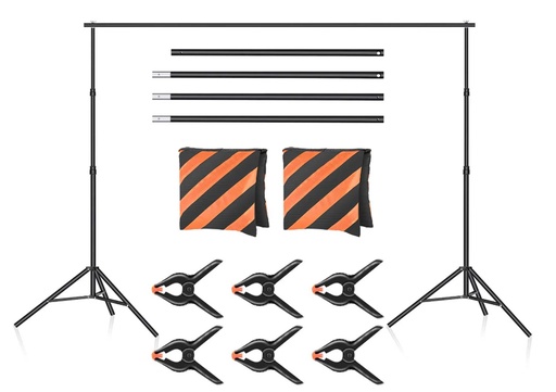 [001-208] 2*3m  BACKDROP SUPPORT SYSTEM WITH (2)SAND BAGS AND (6)CLAMPS(ORANGE